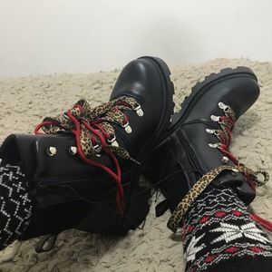 NWOT Sugar Women's Combat Boots with leopard and red shoelaces